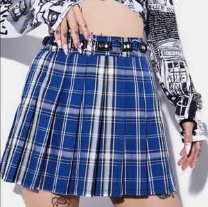 Dolls Kill Blue Plaid Mini Skirt with Studded Belt